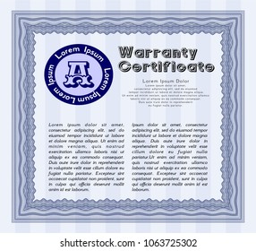 Blue Retro Warranty Certificate template. Money Pattern design. With complex background. Customizable, Easy to edit and change colors. 