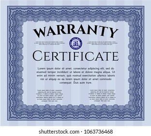 Blue Retro Warranty Certificate template. Perfect design. Easy to print. Customizable, Easy to edit and change colors. 
