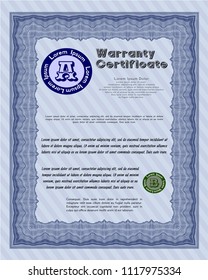 Blue Retro Warranty Certificate template. Easy to print. Superior design. Customizable, Easy to edit and change colors. 