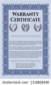 Blue Retro Warranty Certificate template. Detailed. With linear background. Lovely design. 