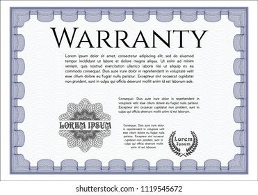 Blue Retro Warranty Certificate template. Detailed. Complex background. Nice design. 