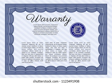 Blue Retro Warranty Certificate template. Beauty design. Customizable, Easy to edit and change colors. With great quality guilloche pattern. 