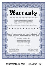 Blue Retro Warranty Certificate template. Detailed. With complex linear background. Cordial design. 