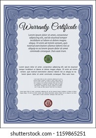 Blue Retro Warranty Certificate template. Vector illustration. With quality background. Modern design. 