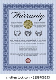 Blue Retro Warranty Certificate template. Detailed. With background. Excellent design. 