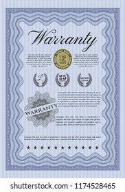 Blue Retro Warranty Certificate template. Vector illustration. With complex background. Perfect design. 