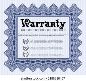 Blue Retro Warranty Certificate template. With complex linear background. Retro design. Detailed. 