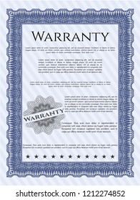 Blue Retro Warranty Certificate template. Excellent design. Detailed. With great quality guilloche pattern. 