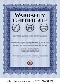 Blue Retro Warranty Certificate template. Easy to print. Good design. Detailed. 