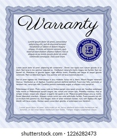 Blue Retro Warranty Certificate template. With guilloche pattern and background. Retro design. Vector illustration. 
