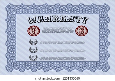 Blue Retro Warranty Certificate template. Printer friendly. Modern design. Vector illustration. 