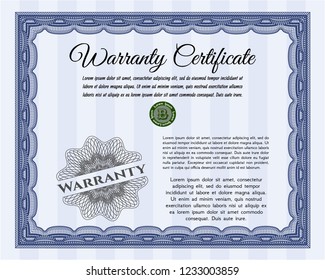 Blue Retro Warranty Certificate template. Money Pattern. Easy to print. Vector illustration. 