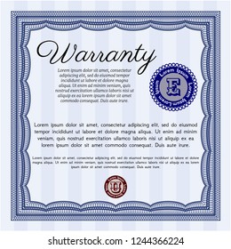 Blue Retro Warranty Certificate template. Customizable, Easy to edit and change colors. Complex background. Money design. 