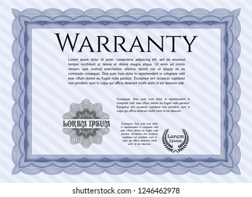 Blue Retro Warranty Certificate template. Sophisticated design. Customizable, Easy to edit and change colors. With linear background. 