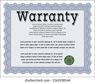 Blue Retro Warranty Certificate template. With complex linear background. Excellent design. Detailed. 