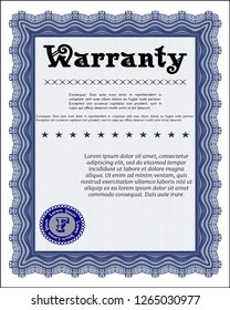 Blue Retro Warranty Certificate template. With complex background. Excellent design. Detailed. 