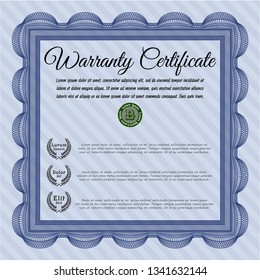 Blue Retro Warranty Certificate template. Cordial design. Detailed. With complex background. 