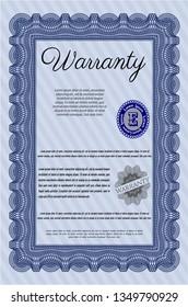 Blue Retro Warranty Certificate template. With guilloche pattern. Perfect design. Detailed. 
