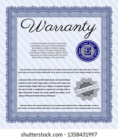 Blue Retro Warranty Certificate template. With great quality guilloche pattern. Money Pattern. Detailed. 