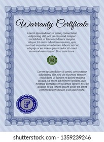 Blue Retro Warranty Certificate template. Good design. Customizable, Easy to edit and change colors. With complex linear background. 