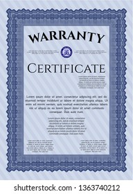 Blue Retro Warranty Certificate template. Superior design. Customizable, Easy to edit and change colors. Complex background. 