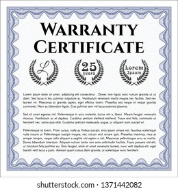 Blue Retro Warranty Certificate template. Perfect design. With complex linear background. Detailed. 
