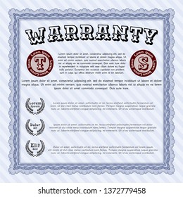 Blue Retro Warranty Certificate template. Sophisticated design. With great quality guilloche pattern. Vector illustration. 