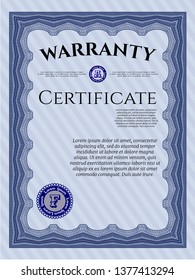 Blue Retro Warranty Certificate template. Beauty design. With great quality guilloche pattern. Customizable, Easy to edit and change colors. 