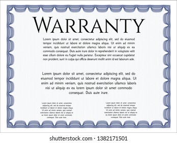 Blue Retro Warranty Certificate template. Detailed. With linear background. Perfect design. 