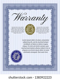 Blue Retro Warranty Certificate template. With great quality guilloche pattern. Money Pattern design. Detailed. 