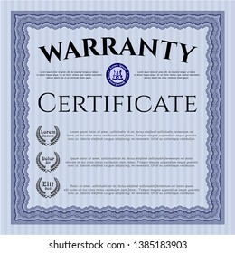 Blue Retro Warranty Certificate template. With great quality guilloche pattern. Vector illustration. Superior design. 