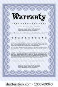 Blue Retro Warranty Certificate template. Detailed. Easy to print. Money design. 