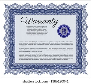 Blue Retro Warranty Certificate template. Lovely design. Customizable, Easy to edit and change colors. Complex background. 