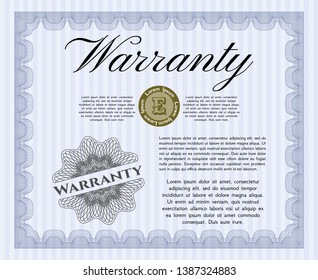 Blue Retro Warranty Certificate template. With guilloche pattern and background. Customizable, Easy to edit and change colors. Retro design. 