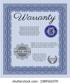 Blue Retro Warranty Certificate template. Artistry design. Customizable, Easy to edit and change colors. With guilloche pattern and background. 