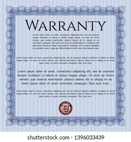 Blue Retro Warranty Certificate template. Excellent design. With guilloche pattern and background. Detailed. 