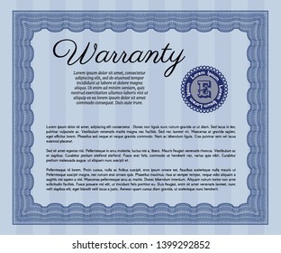 Blue Retro Warranty Certificate template. Elegant design. Printer friendly. Vector illustration. 