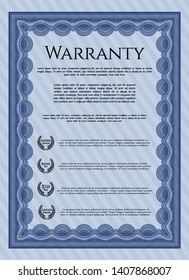 Blue Retro Warranty Certificate template. With guilloche pattern. Modern design. Vector illustration. 