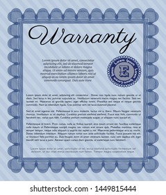 Blue Retro Warranty Certificate template. With guilloche pattern and background. Customizable, Easy to edit and change colors. Money Pattern. 