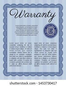 Blue Retro Warranty Certificate template. Vector illustration. With linear background. Beauty design. 