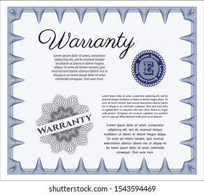 Blue Retro Warranty Certificate template. Vector illustration. With great quality guilloche pattern. Lovely design. 