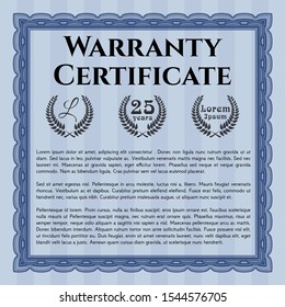 Blue Retro Warranty Certificate template. With linear background. Money design. Customizable, Easy to edit and change colors. 