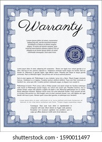 Blue Retro Warranty Certificate template. With linear background. Detailed. Cordial design. 