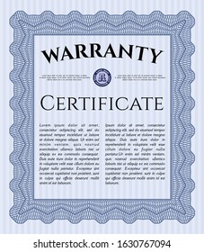 Blue Retro Warranty Certificate template. Complex background. Detailed. Modern design. 