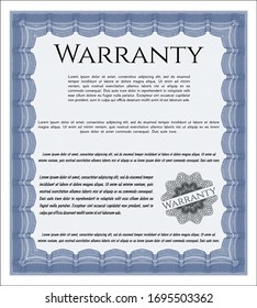 Blue Retro Warranty Certificate template. Vector illustration. With complex linear background. Lovely design. 