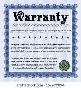 Blue Retro Warranty Certificate template. Vector illustration. With guilloche pattern. Retro design. 