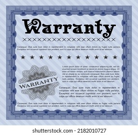 Blue Retro Warranty Certificate template. Excellent design.  With complex background.  Detailed. 