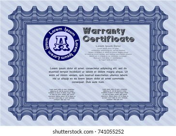 Blue Retro Warranty Certificate template. With background. Vector illustration. Money Pattern design. 