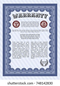 Blue Retro Warranty Certificate template. With guilloche pattern. Detailed. Sophisticated design. 