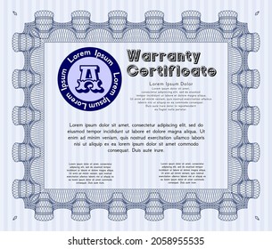 Blue Retro Warranty template. Artistry design.  With guilloche pattern.  Customizable, Easy to edit and change colors. 